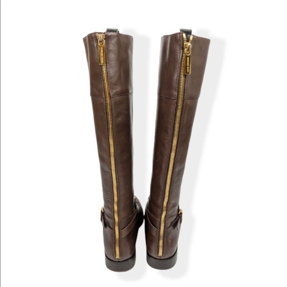 Michael Kors Brown Leather Gold Buckle Riding Boot